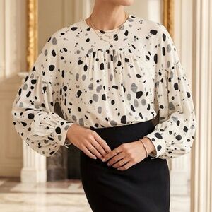 Ted Baker London Dannica Abstract Polka‎ Dot Blouse Cream Black Size 5 XL